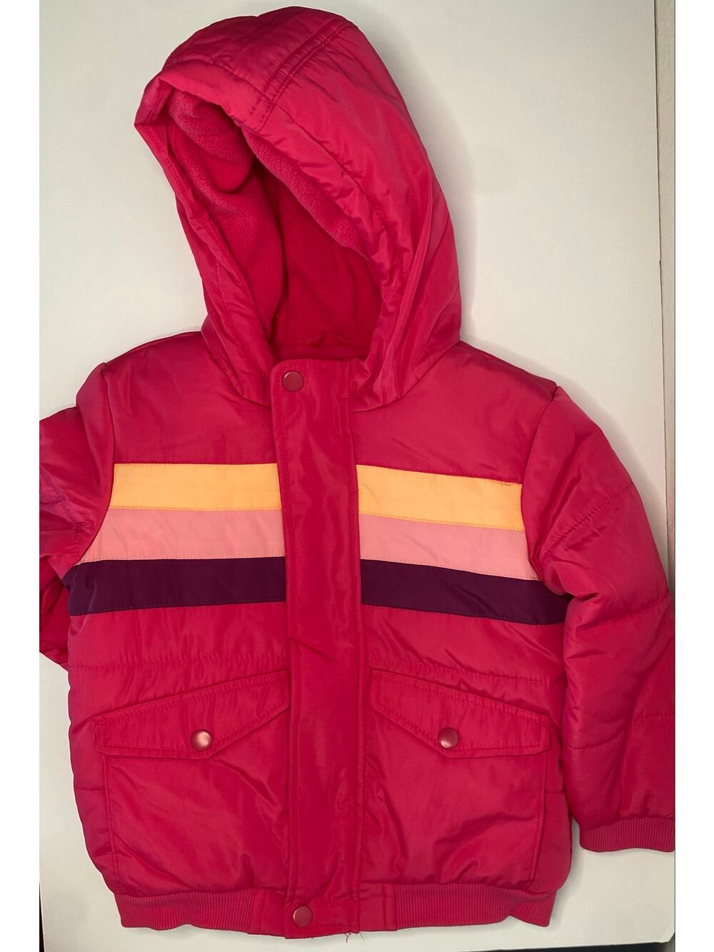 Toddler Girls' Striped Heavyweight Puffer Jacket, 5T, New without tags